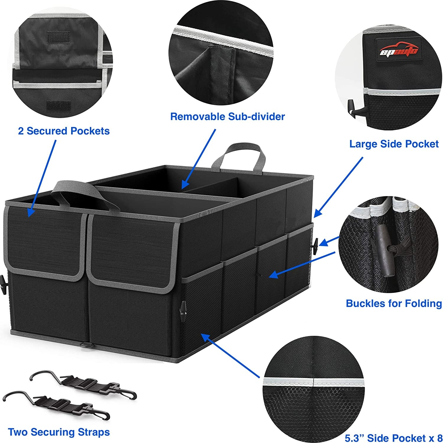 3-Compartment Trunk Cargo Organizer - Black