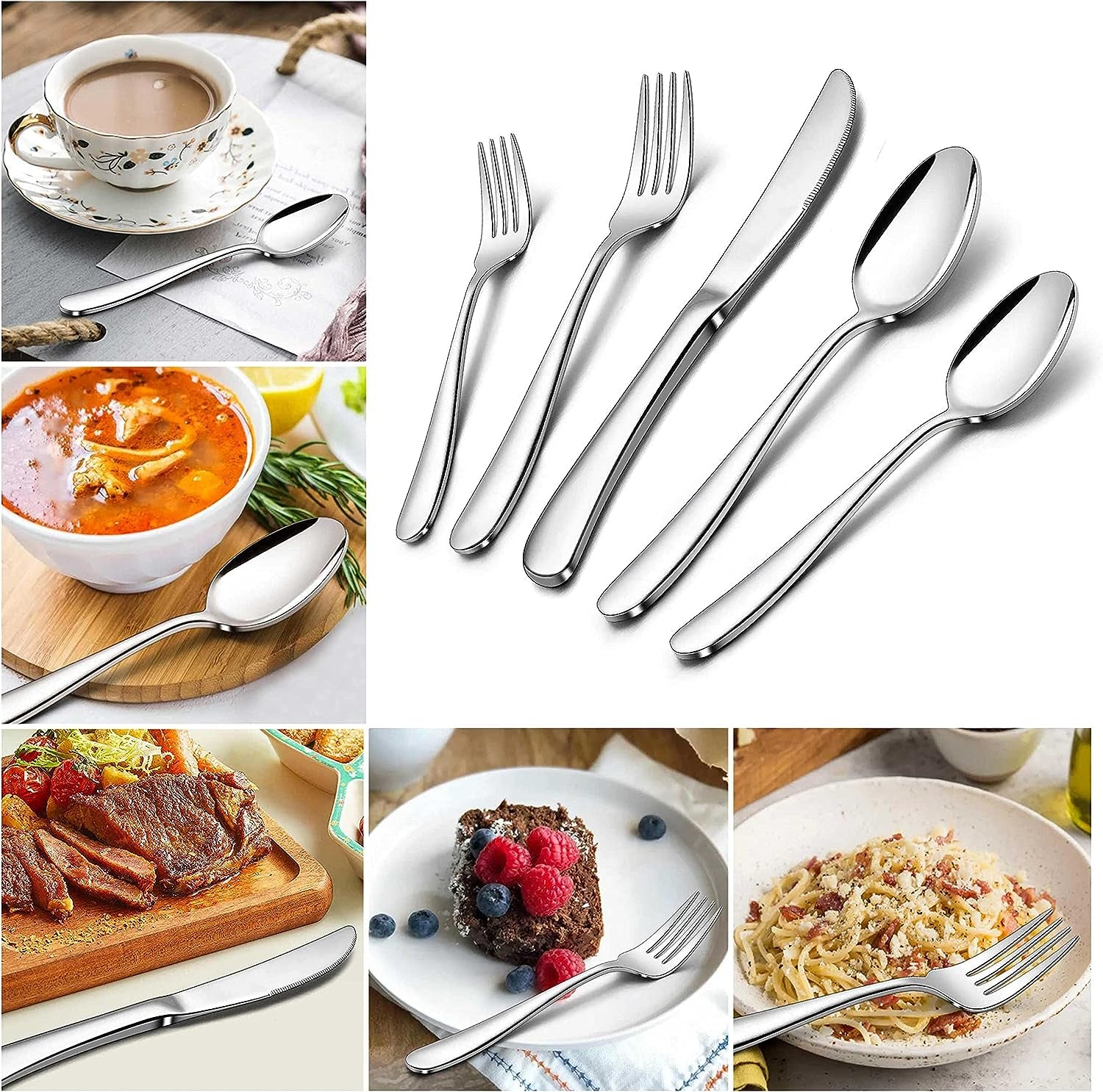 40-Piece Heavy Duty Stainless Steel Silverware Set: Modern Flatware Cutlery Set for 8. Fancy Tableware Eating Utensils Set for Home Wedding. Dishwasher Safe with Mirror Finish.