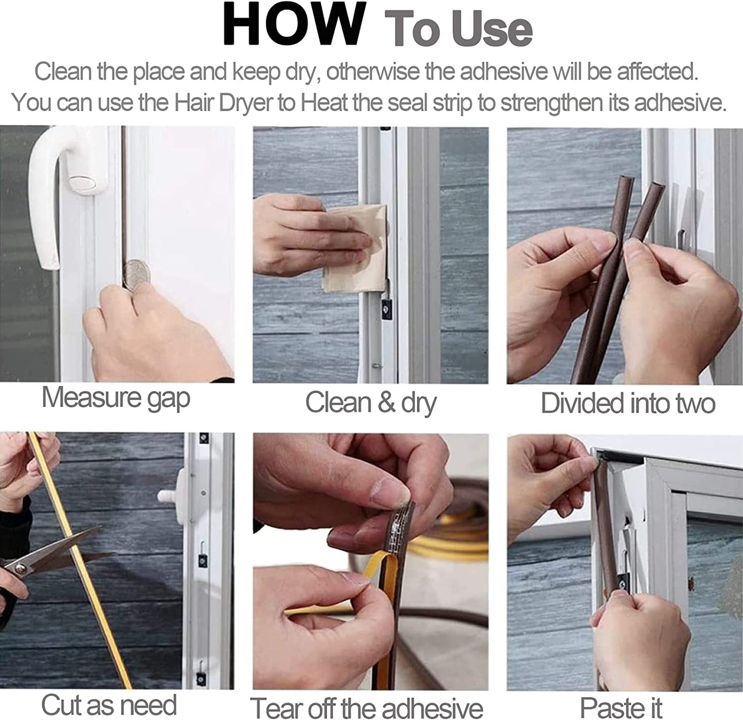 Durable Self-Adhesive Door and Window Weather Stripping, Soundproofing Draught Excluder Strip for Cracks and Gaps, 33 Ft, White