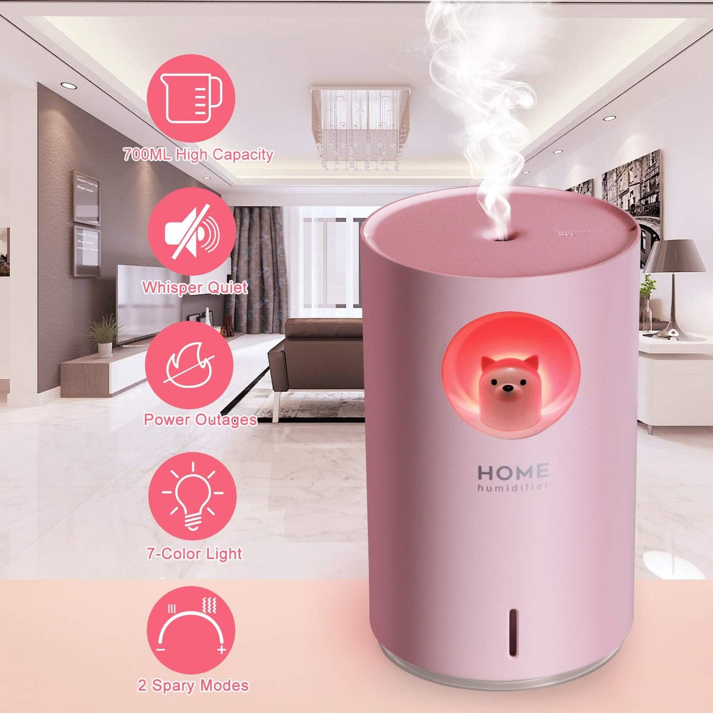 Compact Portable Humidifier with 700ml Capacity, 7 Colors LED Night Light, Waterless Auto Shut-Off, Ultra-Quiet Operation - Ideal for Bedroom, Baby Room, Home Office