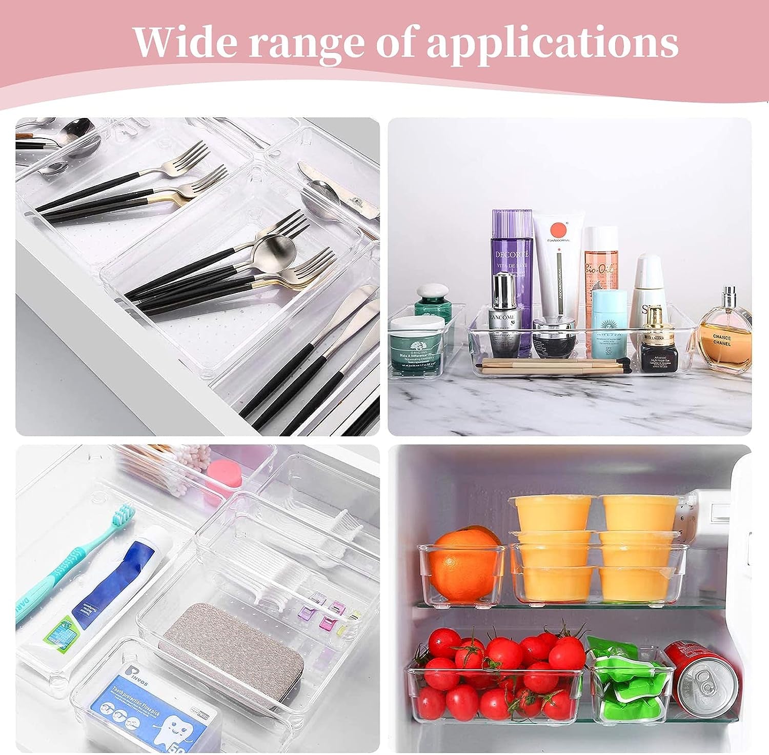 Clear Plastic Drawer Dividers, 12-Pack Acrylic Makeup Organizer Drawers for Bathroom, Office, Kitchen, Bedroom, Cabinet.