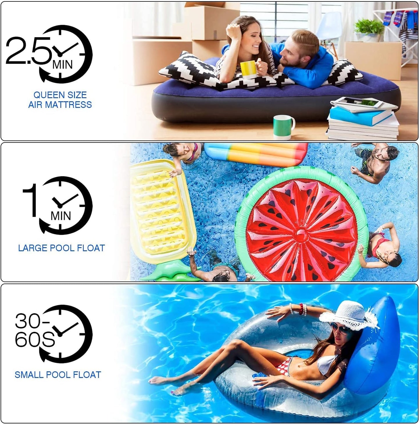 Electric Air Pump: Portable Quick-Fill Inflator/Deflator for Inflatable Couch, Air Mattress, Swimming Ring, Inflatable Pool Toys - Powerful Electric Air Pump with 3 Nozzles