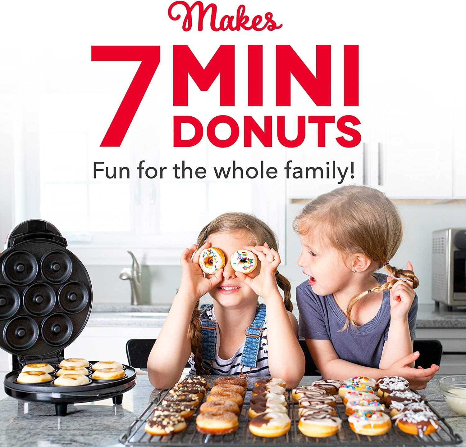  Mini Donut Maker with Non-stick Surface, Ideal for Kid-Friendly Breakfast, Snacks, Desserts & More, Produces 7 Doughnuts - Aqua