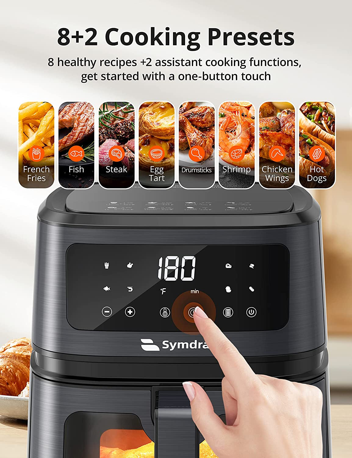 8-in-1 Air Fryer - 5.3 Quart Compact Air Fryer with Visible Cooking Window and LCD Touch Screen; Offers Overheat Protection, Dishwasher-Safe & Non-Stick Basket for Quick, Easy Meals. Available in Black.