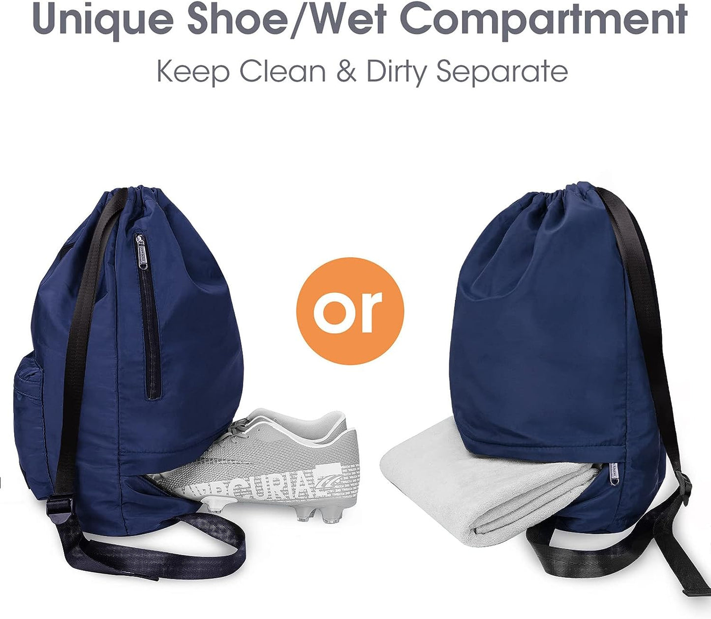 Water-Resistant Nylon Drawstring Backpack with Wet Pocket - Suitable for Gym, Shopping, Sports, and Yoga - Convenient String Bag Sackpack Design - Blue