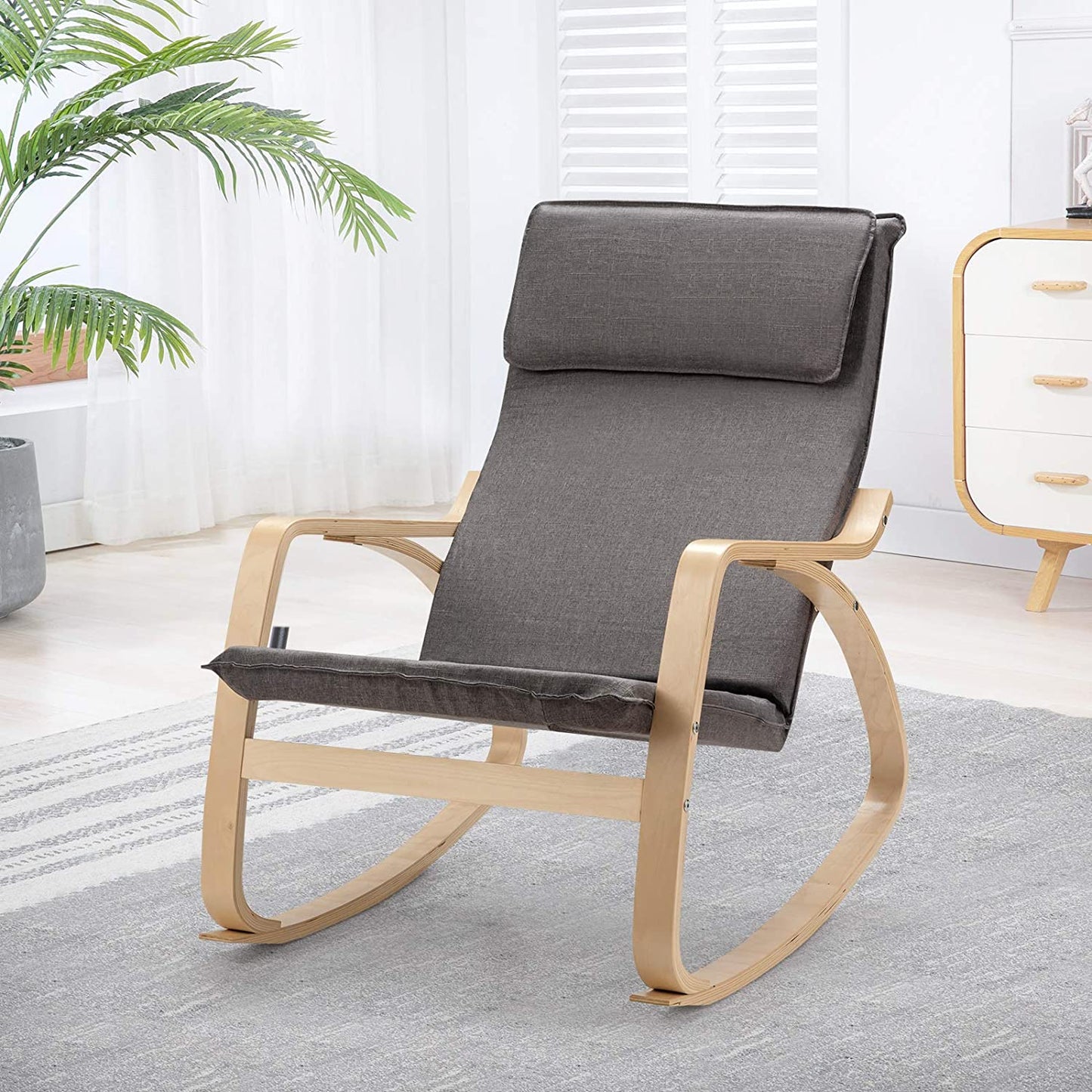  Rocking Chair with Removable Cushion, Leisure Armchair Suitable for Living Room, Bedroom, Balcony, Nursery Room Ergonomic Chair (1, Gray)