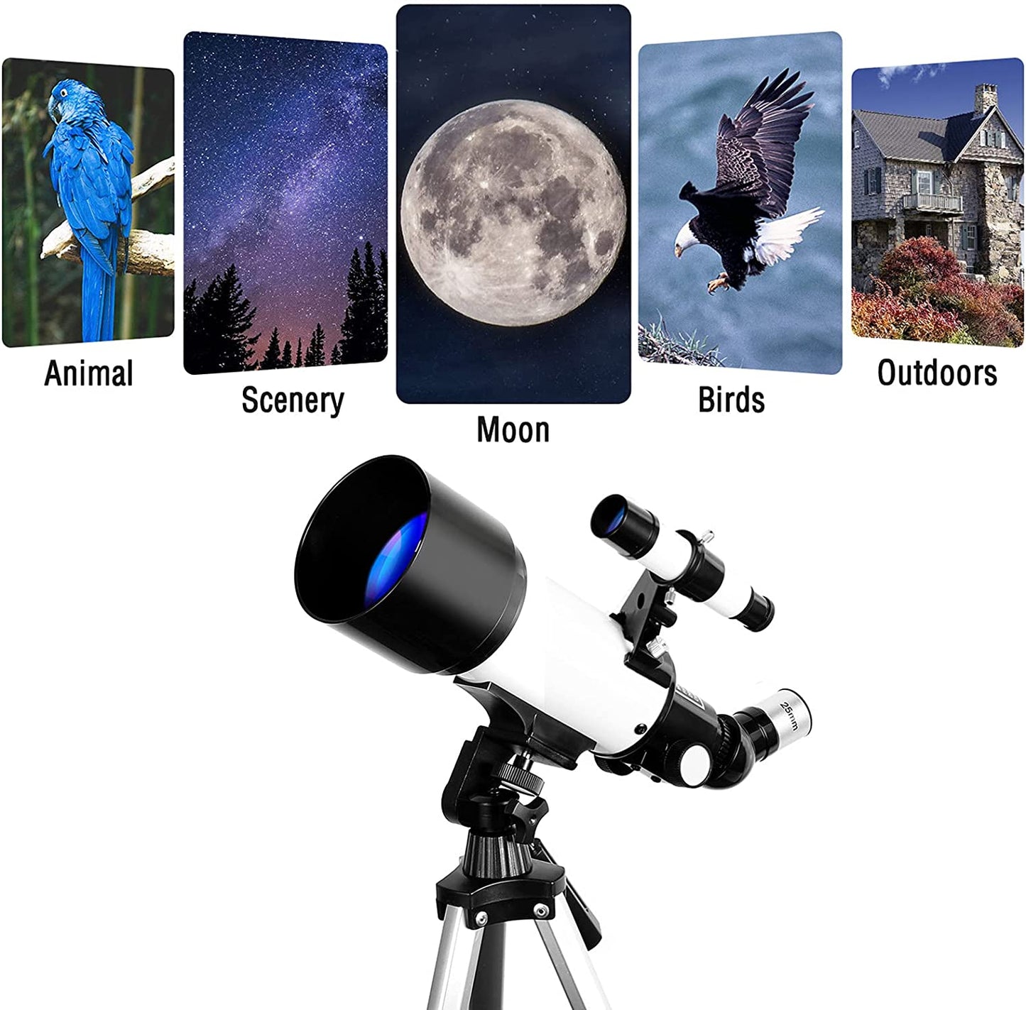 Portable Telescope for Beginners and Adults, 70mm Aperture 400mm AZ Mount, Fully Multi-Coated Optics, Astronomy Refractor Telescope with Tripod, Phone Adapter, and Backpack