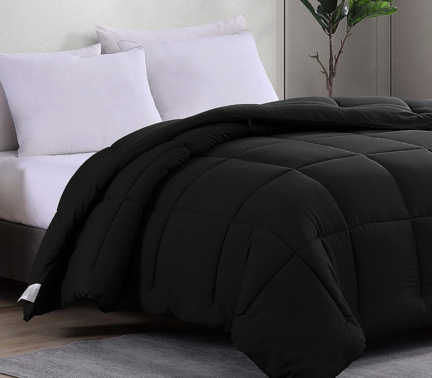 Queen Comforter Duvet Insert in Black - Hypoallergenic, Plush Down Alternative, Machine Washable. Can be used as a Duvet Insert or as a Stand-Alone Comforter for Queen-sized beds.