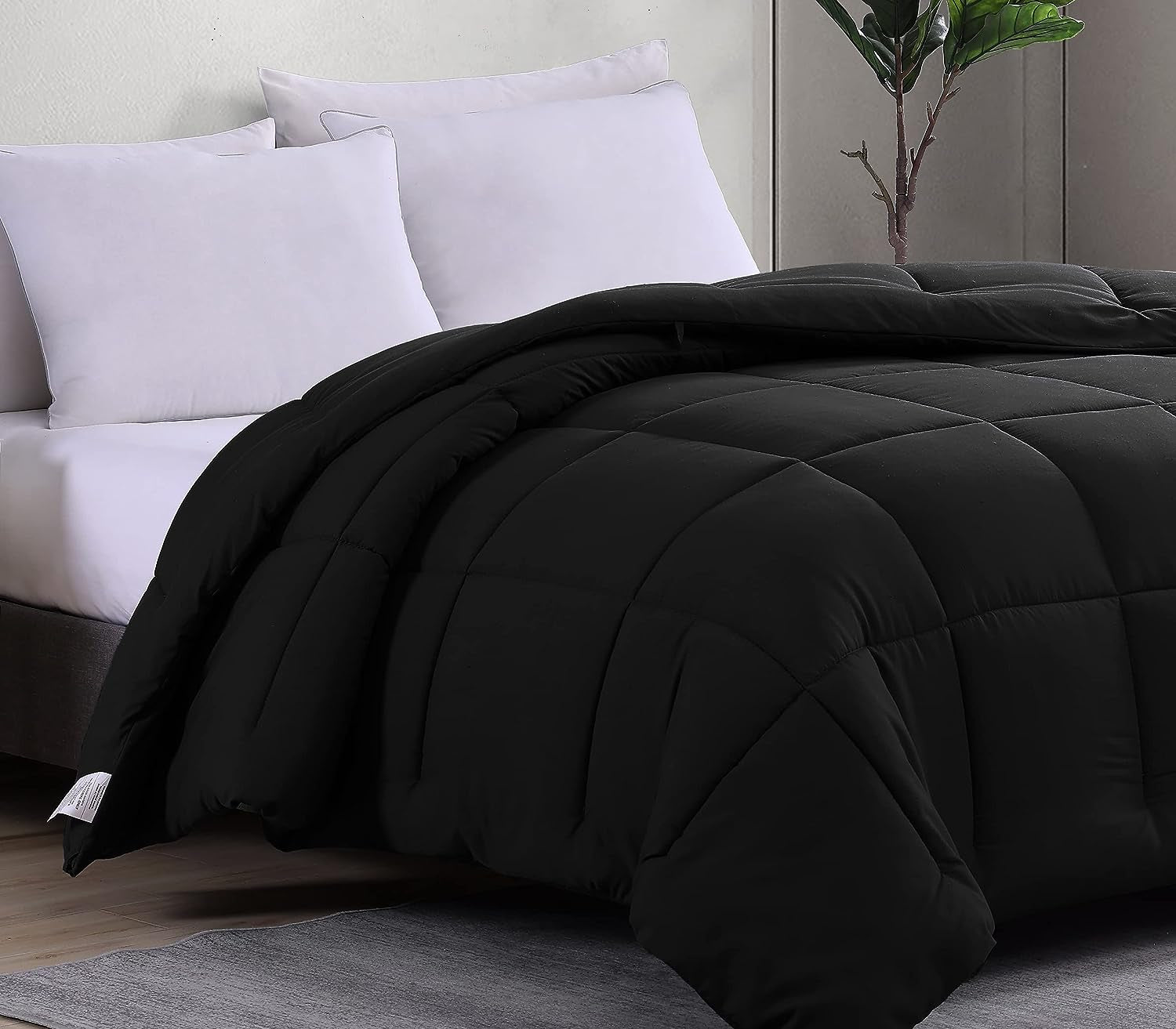 Queen Comforter Duvet Insert in Black - Hypoallergenic, Plush Down Alternative, Machine Washable. Can be used as a Duvet Insert or as a Stand-Alone Comforter for Queen-sized beds.
