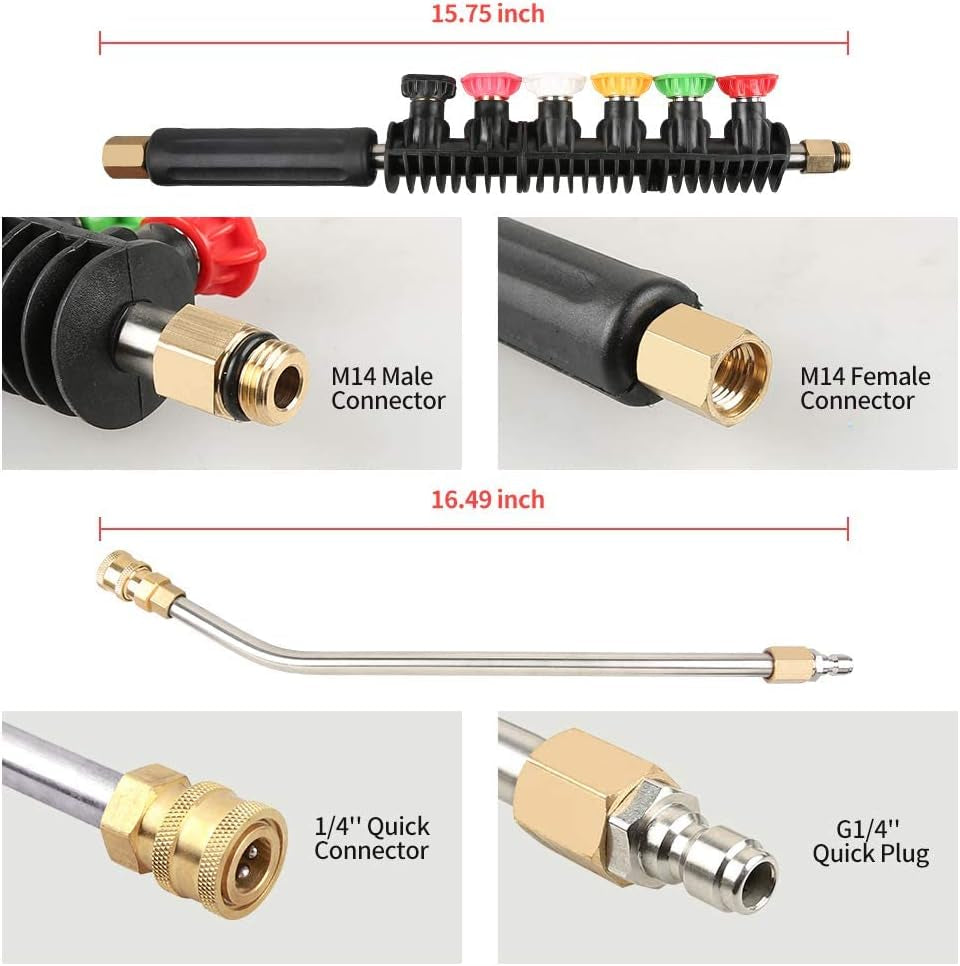 4000 PSI High Pressure Washer Gun Kit with Replacement Extension Wand, M22-14mm Fitting Gun, 1/4”×50FT Hose, 6 Spray Nozzle, 30 Degree Curved Wand...