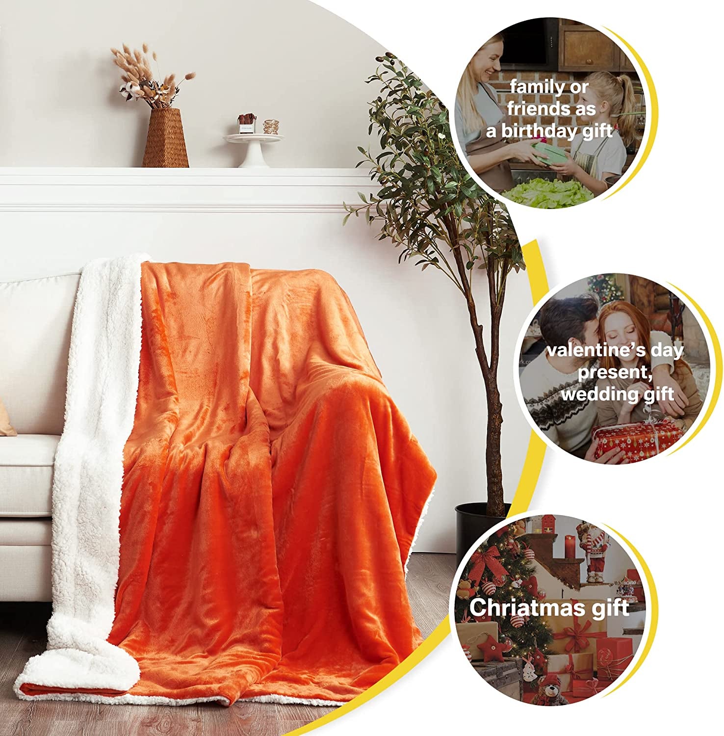 Kids Sherpa Fleece Throw Blanket for Couch - A Winter Warm, Fuzzy, and Soft Blanket measuring 50 inches x 60 inches. It's Velvet Reversible and offers a Luxurious feel. Ideal for home, bed, and school use, and comes in an attractive Orange color.