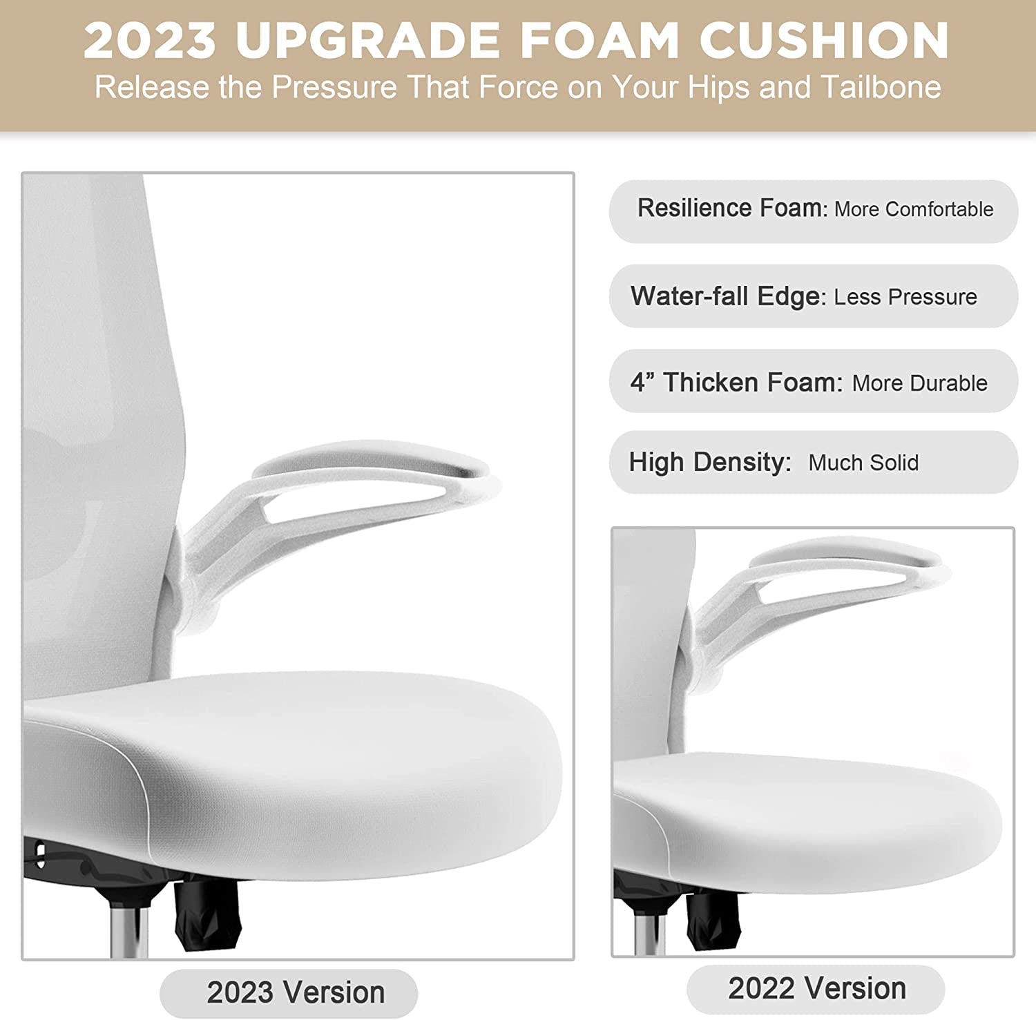 High Back Ergonomic Office Chair with Adjustable Lumbar Support, Headrest, and Swivel Function - Flip-up Armrests for Enhanced Comfort - 5 Year Warranty - Modern Ivory White Design