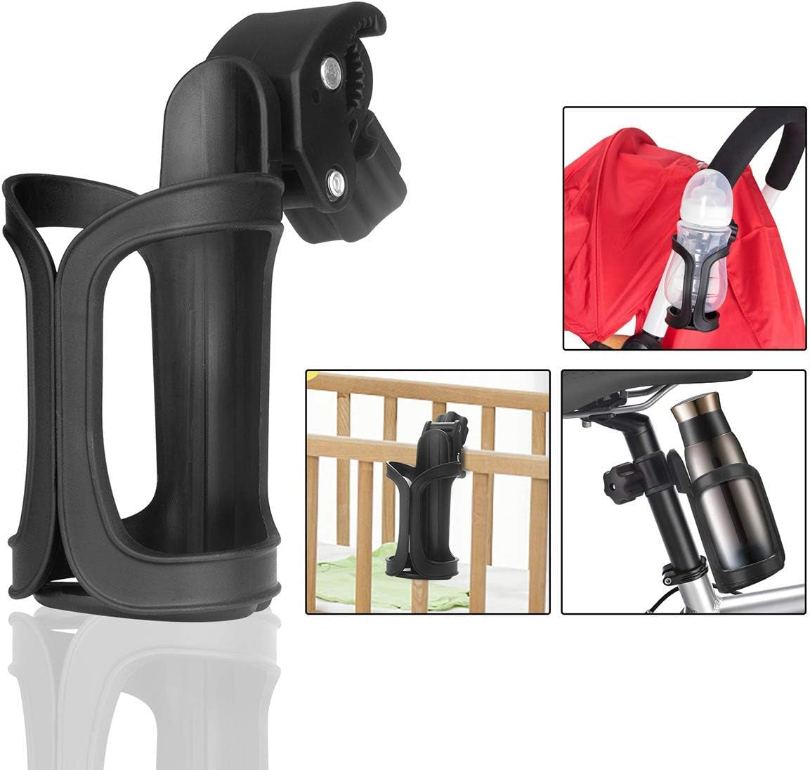 Universal Drink Holder (Two Pack): Designed for Strollers, Wheelchairs, Bikes, Walkers, Trolleys, Golf Carts, and more. Easy to Install and Perfect for Carrying Water Bottles, Coffee Mugs, and other beverages.