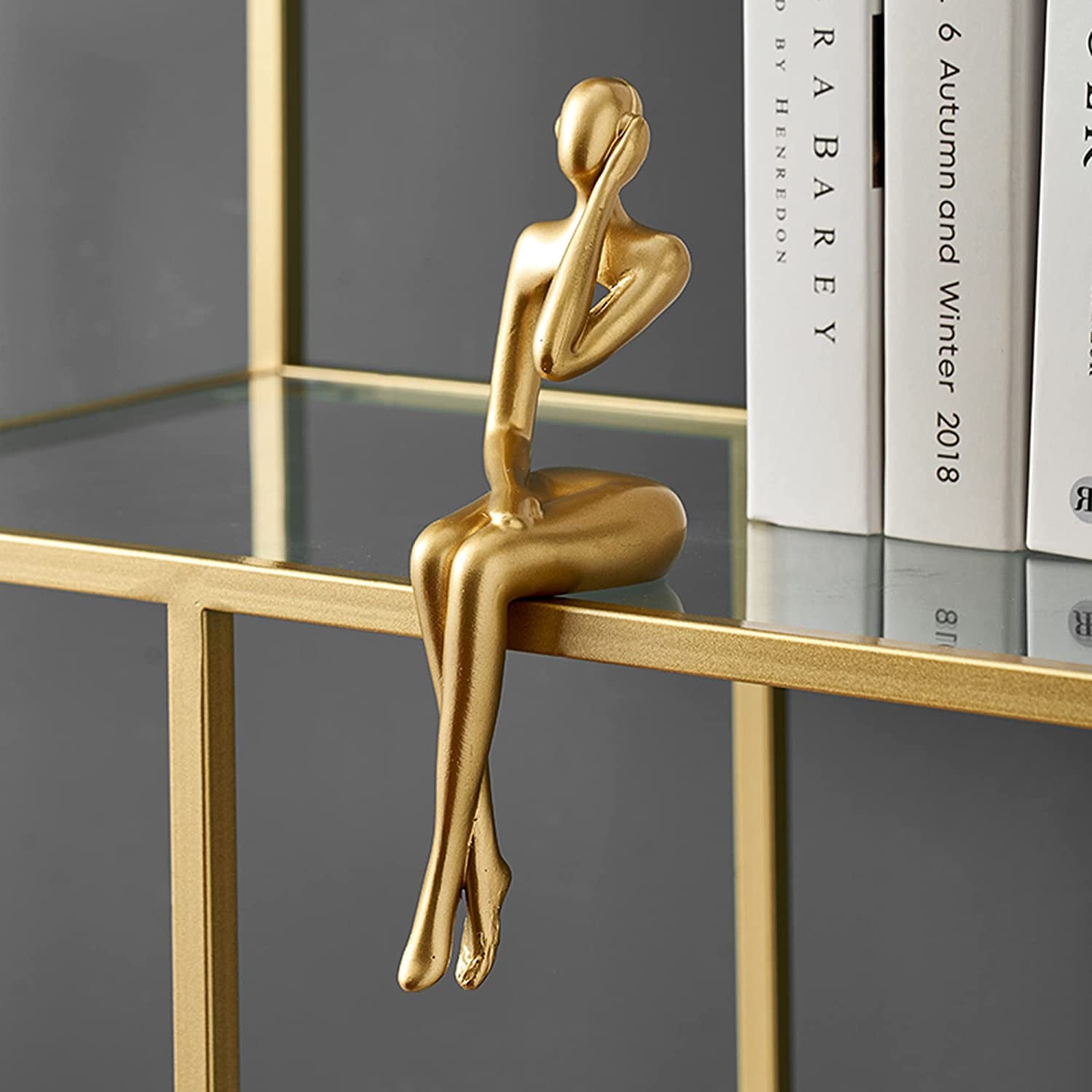 3-Piece Gold Statue Home Decor Set - Modern Figurines for Living Room, Shelf, Bookshelf, Desk, and Table Decorations.
