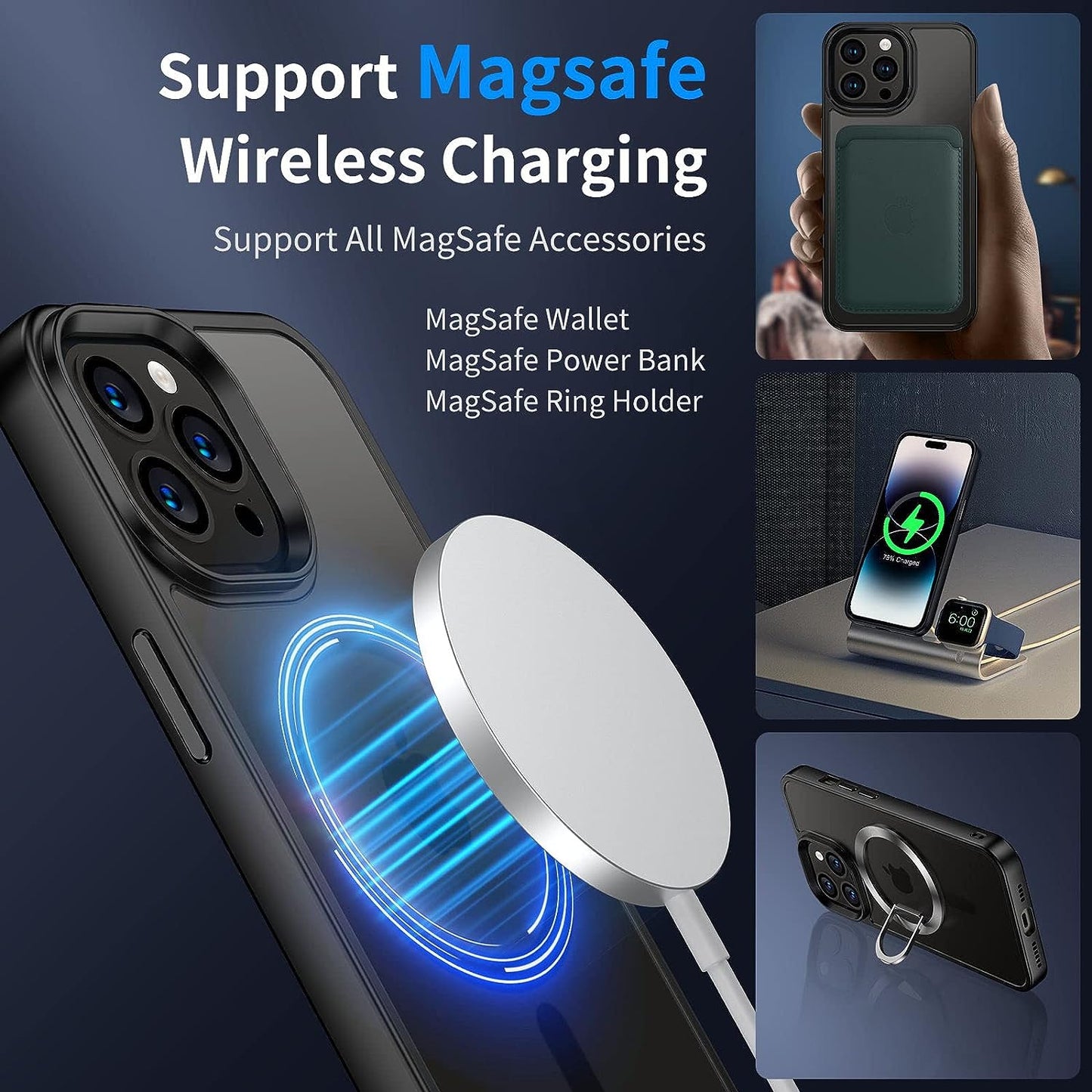 iPhone 14 Pro Max Case - Compatible with Magsafe - Military-Grade Protective Cover - Shockproof Design - Features Magnetic Apple Cases - Color: Matte Black - Specifically Designed for iPhone 14 Pro Max.