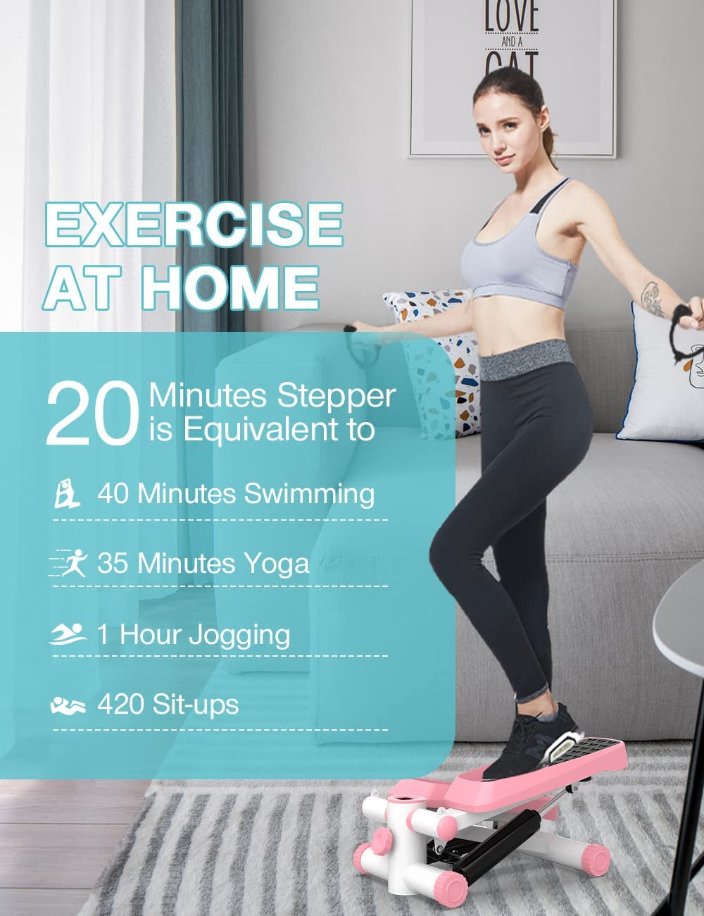 Exercise Steppers with Resistance Bands - These fitness stepper exercise machines come equipped with resistance bands and an LCD display. They are ideal for aerobic step workouts at home or in the office.