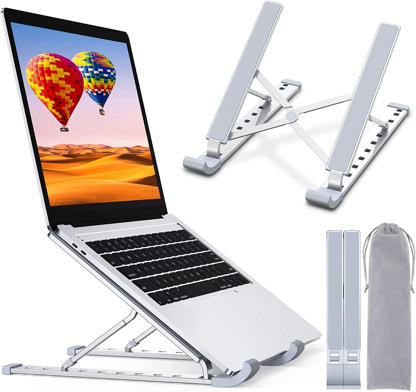 Laptop Stand for Desk 9-Levels 10"-15.6", Aluminum Adjustable Portable Computer Stand Laptop Cooling Pad, Ventilated Laptop Riser Compatible with MacBook Pro Air, Notebook, Lenovo, Dell