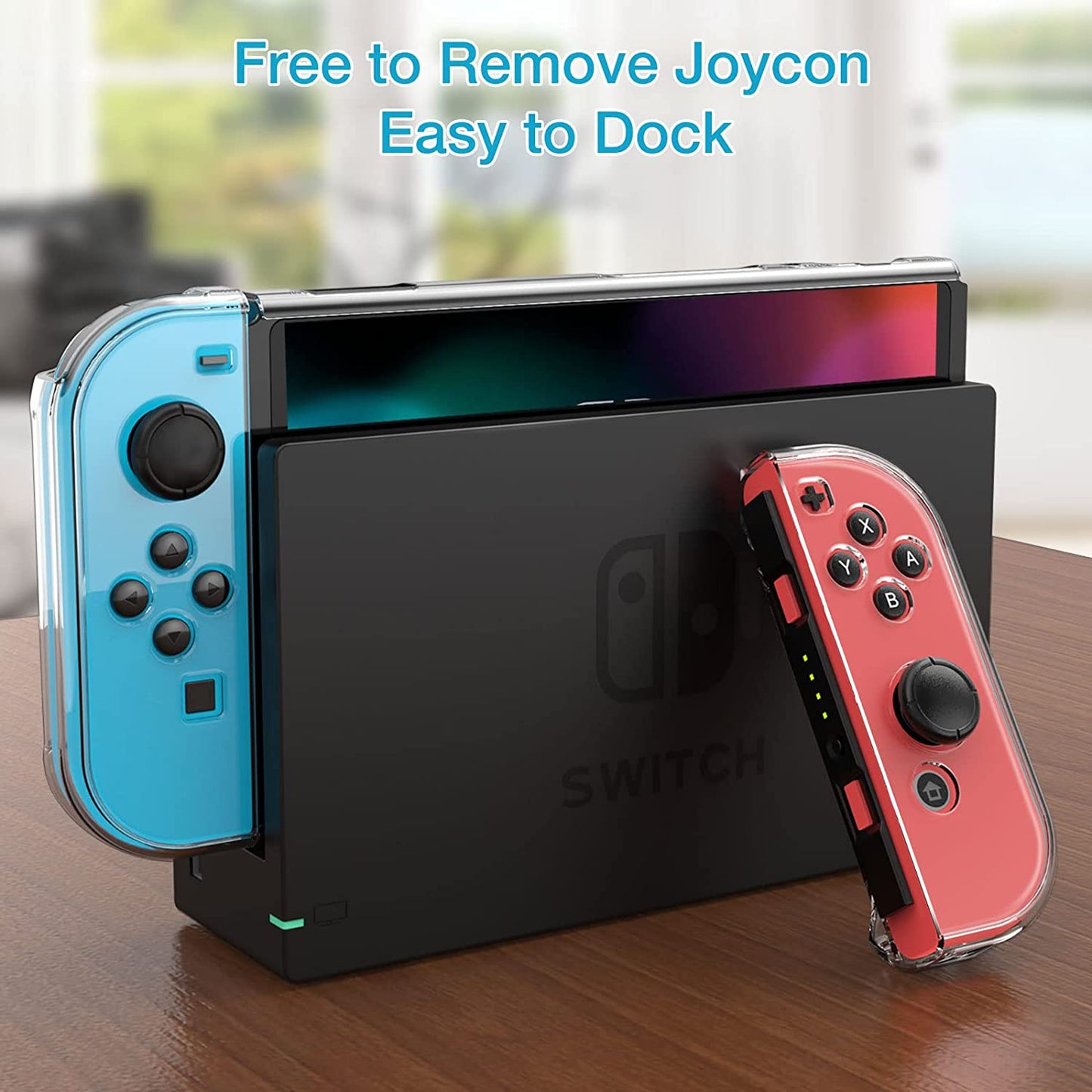  Dockable Nintendo Switch Case with Screen Protector - Clear Protective Cover for Nintendo Switch and JoyCon Controller, Includes Tempered Glass Screen Protector