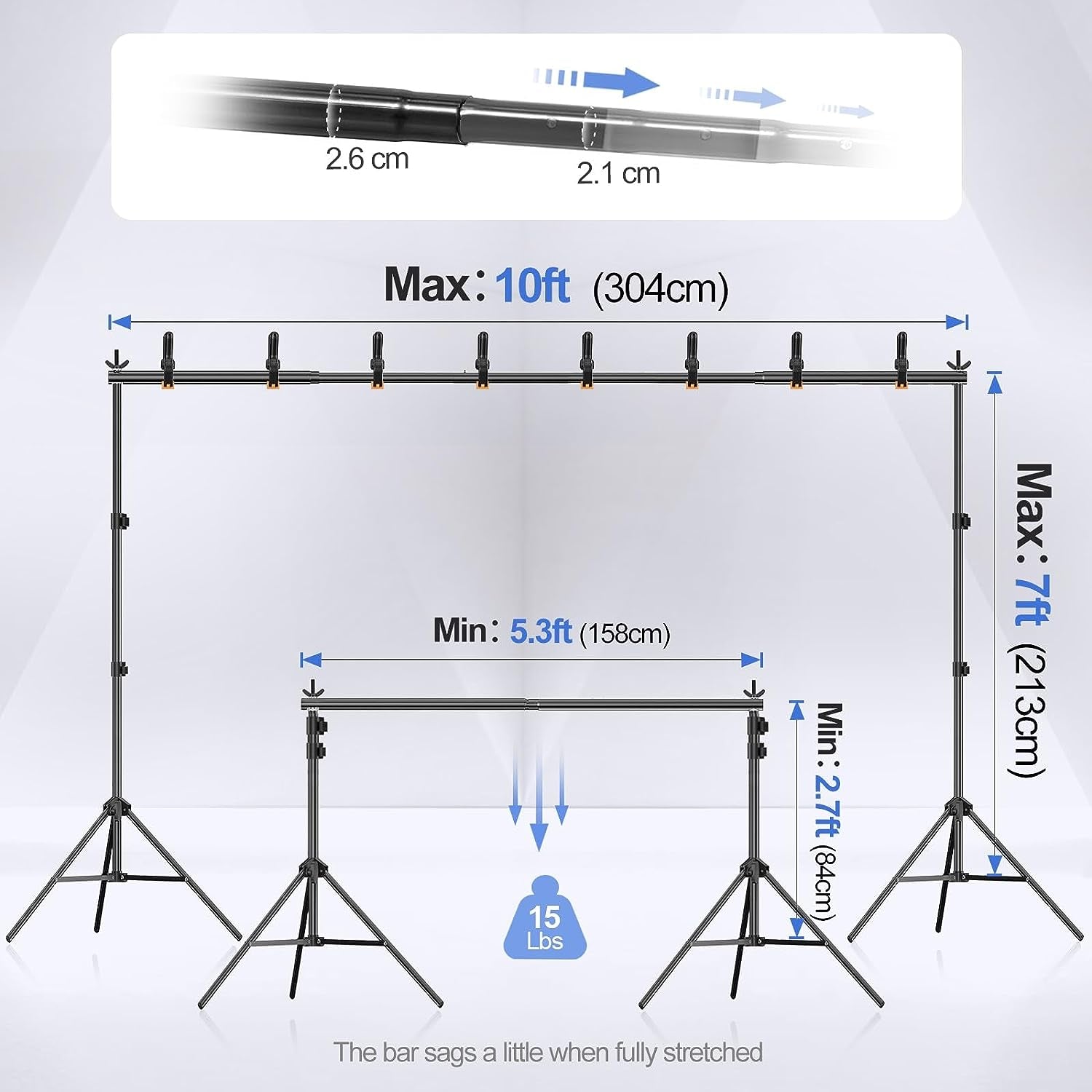 7x10ft/2.1Mx3M Photo Backdrop Stand Kit - Adjustable Background Support System for Video Studio and Photography, Includes 2 Sand Bags and 4 Clamps, Ideal for Parties