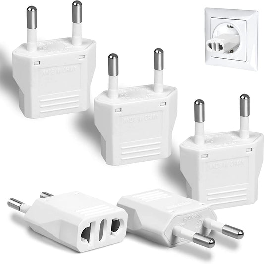 6 Pack European Plug Adapter, US to Europe Plug Adapter, European Adapter Type C Plug Adapter, Travel Adapter Europe, European Outlet Wall Plug Adapter Power Converter (White)