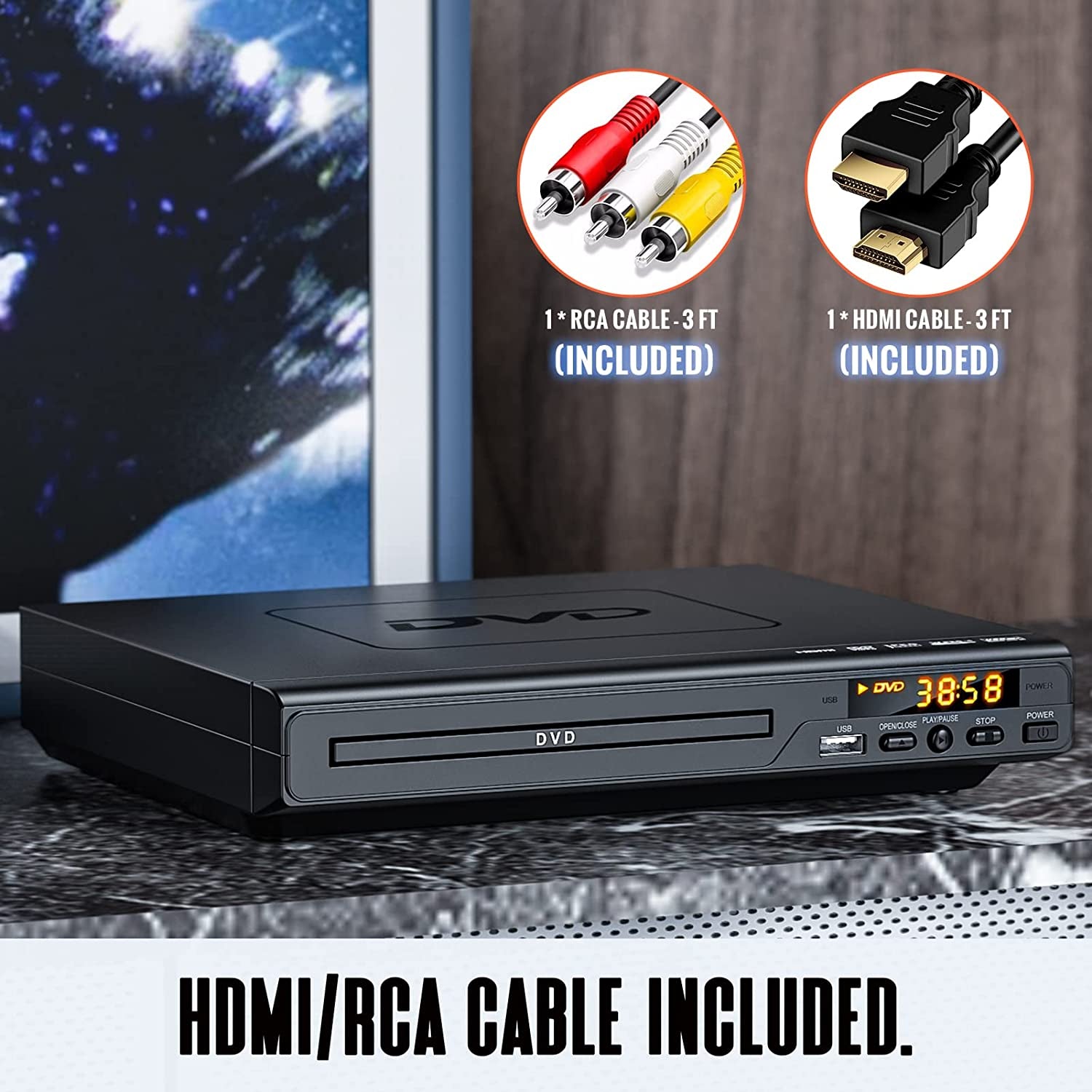 DVD Player for TV with HDMI - A Region-Free DVD Player designed for simplicity, making it ideal for the elderly. This DVD Player also serves as a CD Player for Home Stereo Systems and includes both HDMI and RCA Cables.