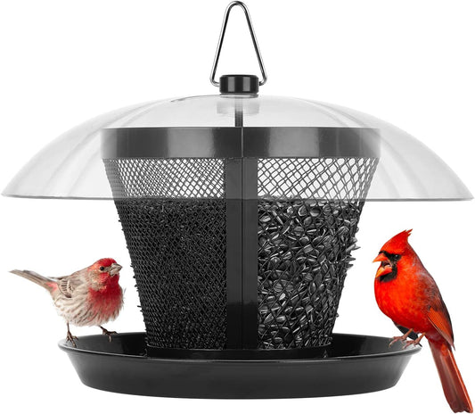 Weatherproof Dual Wild Bird Feeder - Metal Mesh Bird Feeder for Outside with Dome, Offers 2.5 lbs. Seed Capacity for Attracting Finch, Cardinal, and Other Birds.