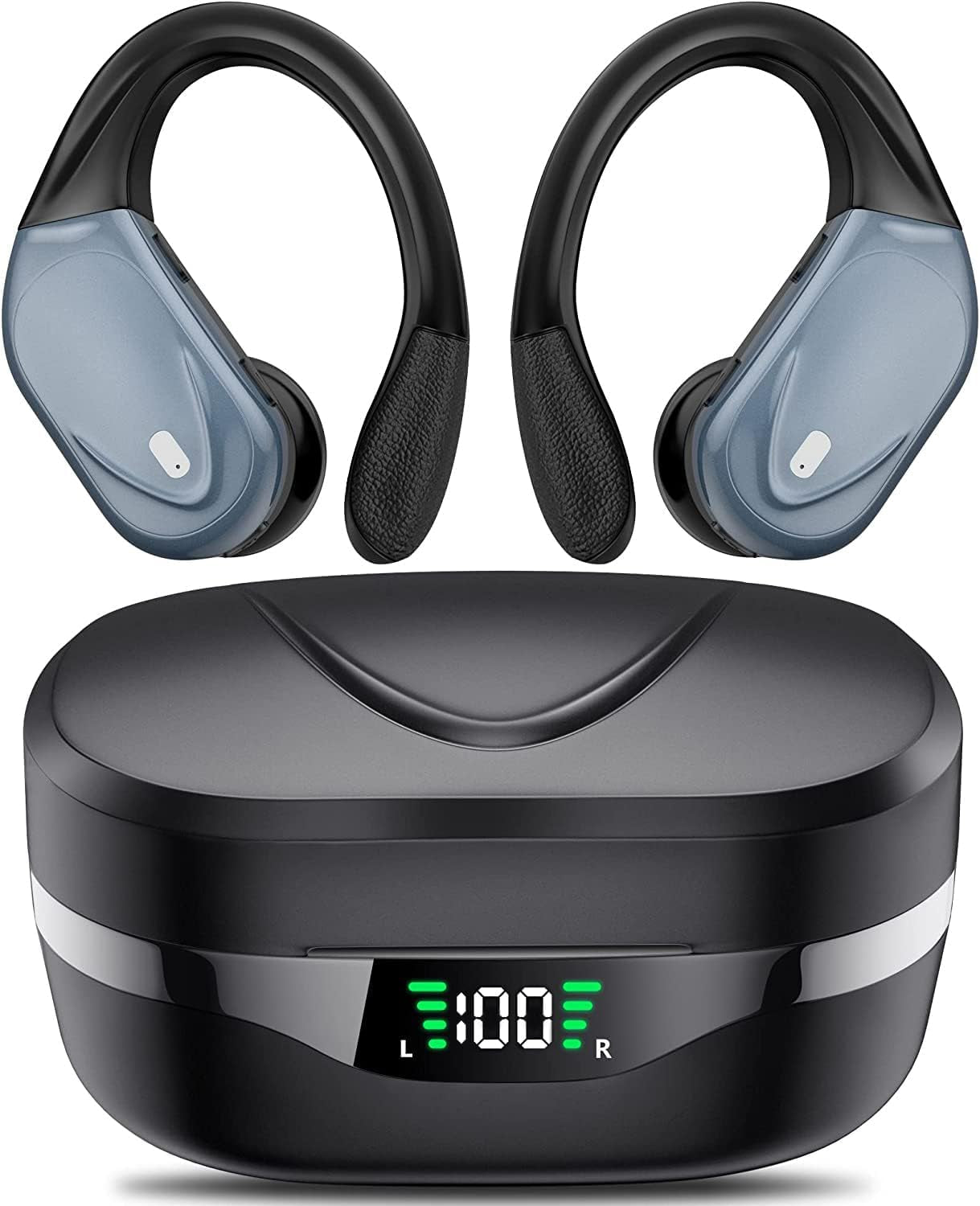 Wireless Earbuds with Bluetooth 5.3, Over-Ear IPX7 Waterproof, 60Hrs Playback, HD Stereo Audio, LED Display, Earhooks, and Mic - Ideal for Sports, Running, Workout, and Gym.