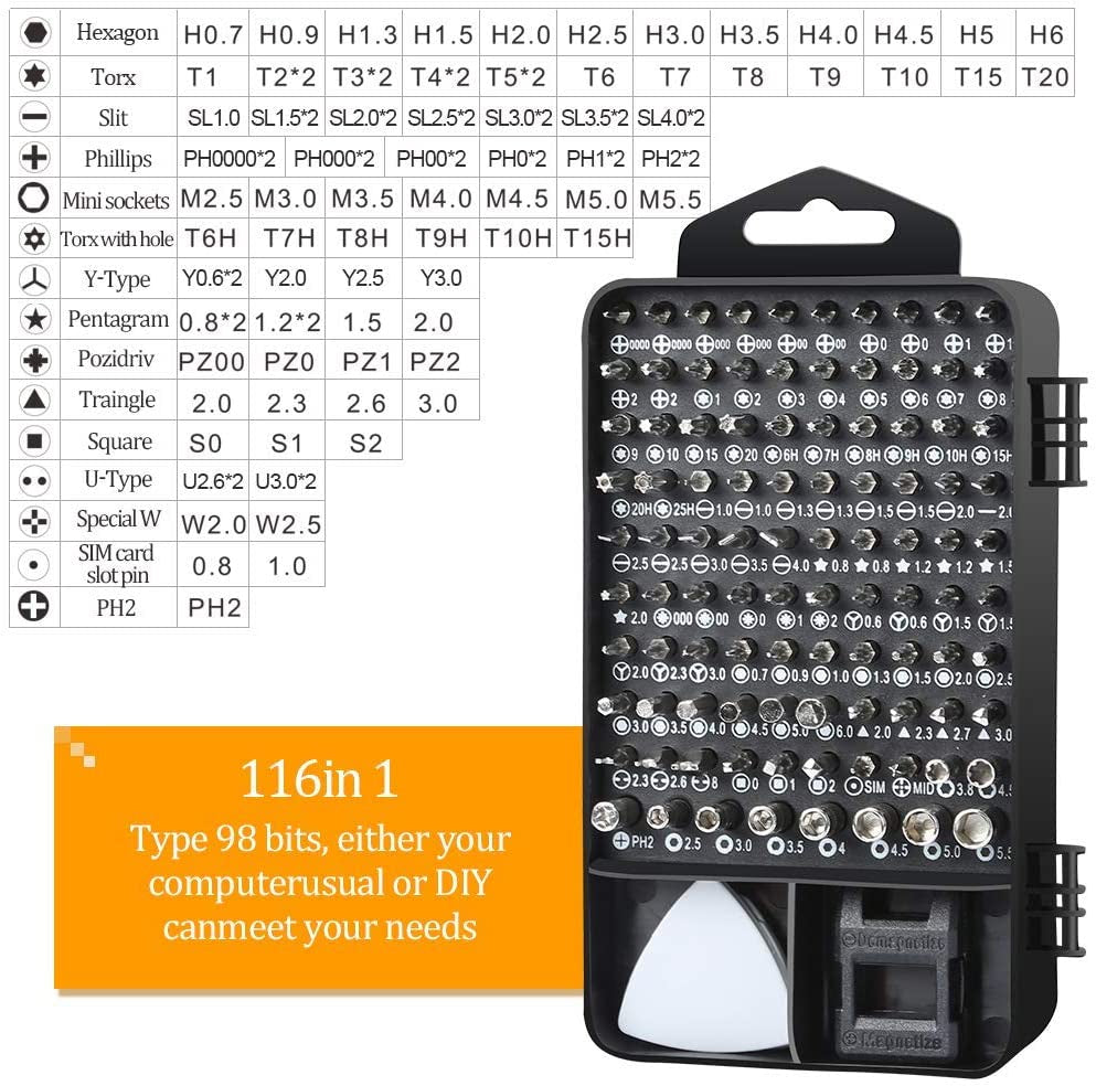 117-Piece Precision Screwdriver Set with Magnetic Repair Tools for iPhone, Xbox, PlayStation, Nintendo Switch, iPad, Tablet, Laptop, Watch, Cellphone, PC, Camera, and Electronics - Gray