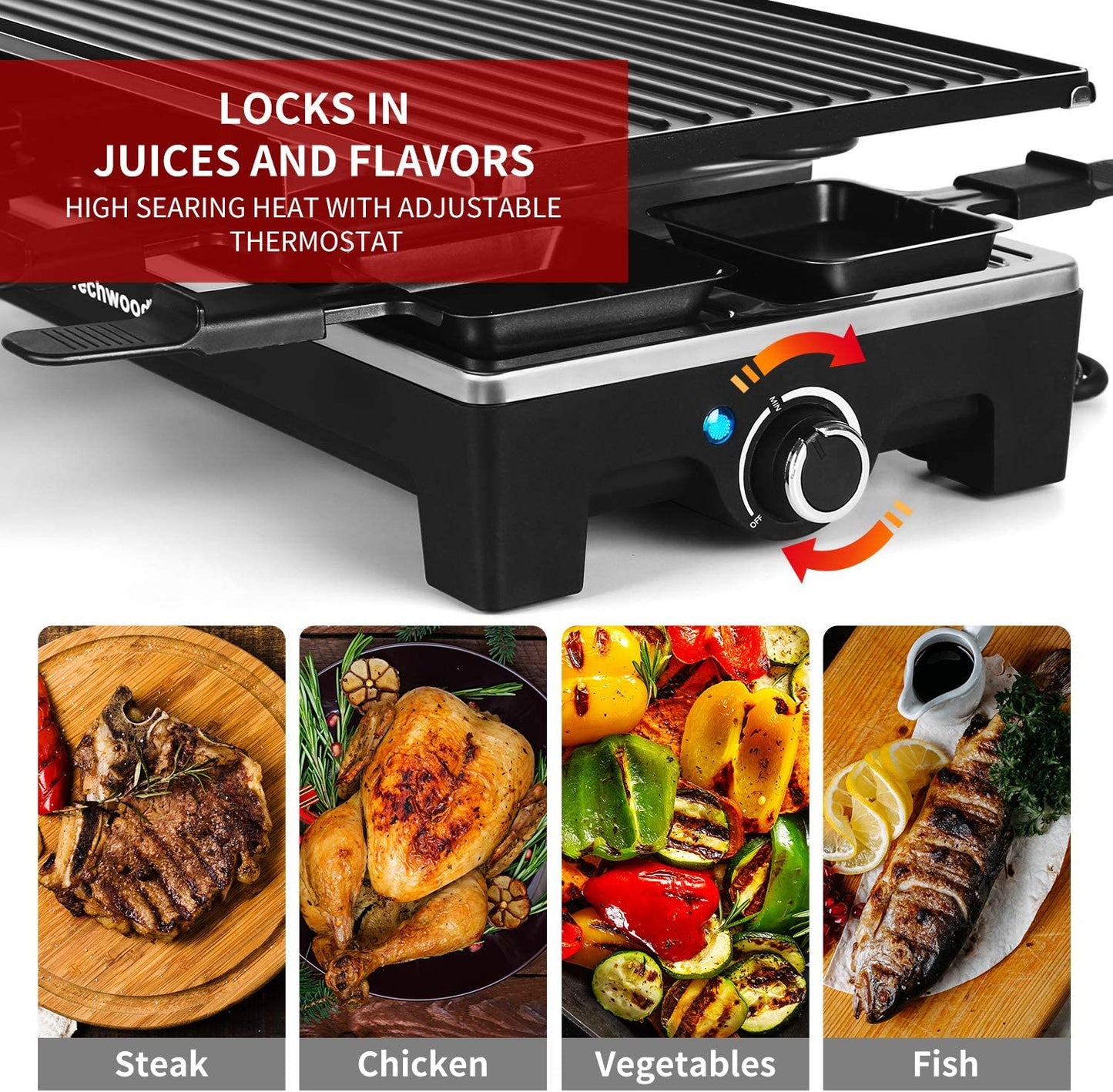 Electric Indoor Korean BBQ Grill - Tabletop Grill with Removable 2-in-1 Non-Stick Grill Plate, 1500W Fast Heating, 8 Cheese Melt Pans Included - Perfect for Parties and Family Gatherings - Black