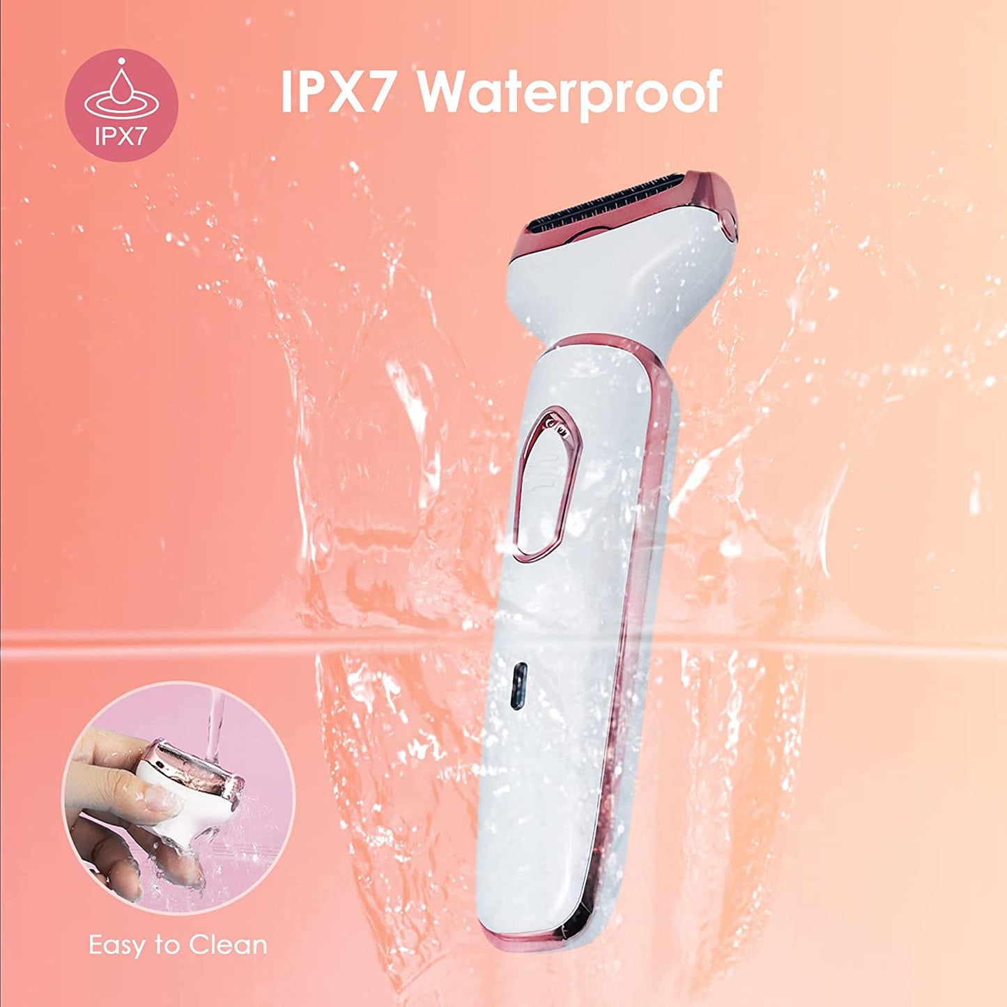 4-in-1 Electric Women's Hair Removal Epilator - Cordless, Rechargeable, Portable Shaver for Legs, Face, Arms, Bikini, Armpits, and Pubic Hair Removal in White.