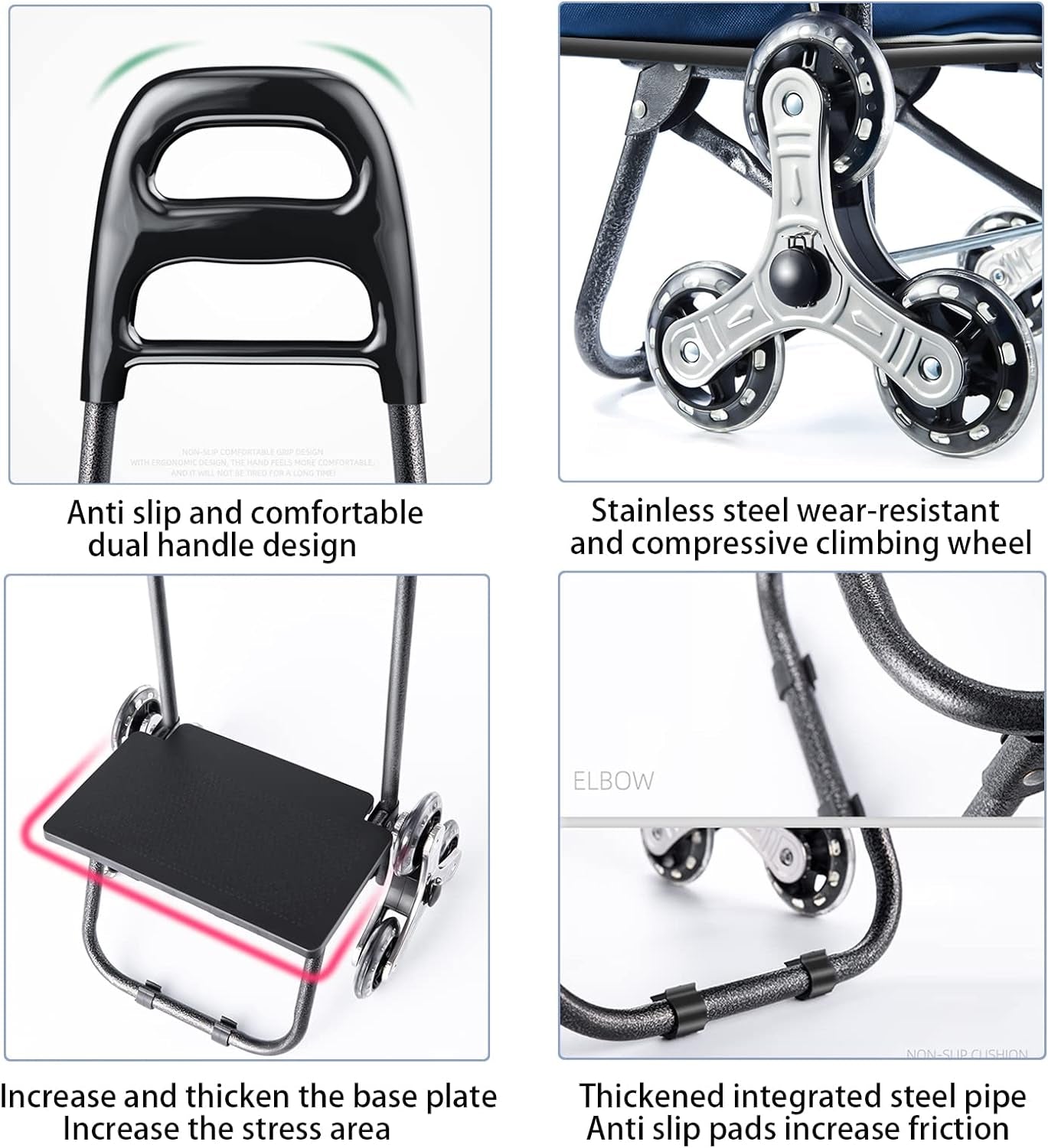  Folding Shopping Cart with Tri-Wheels, Stair Climbing Capability, and Stainless Steel Frame - Grocery Utility Cart with Detachable Waterproof Canvas Bag and Wheel Bearings