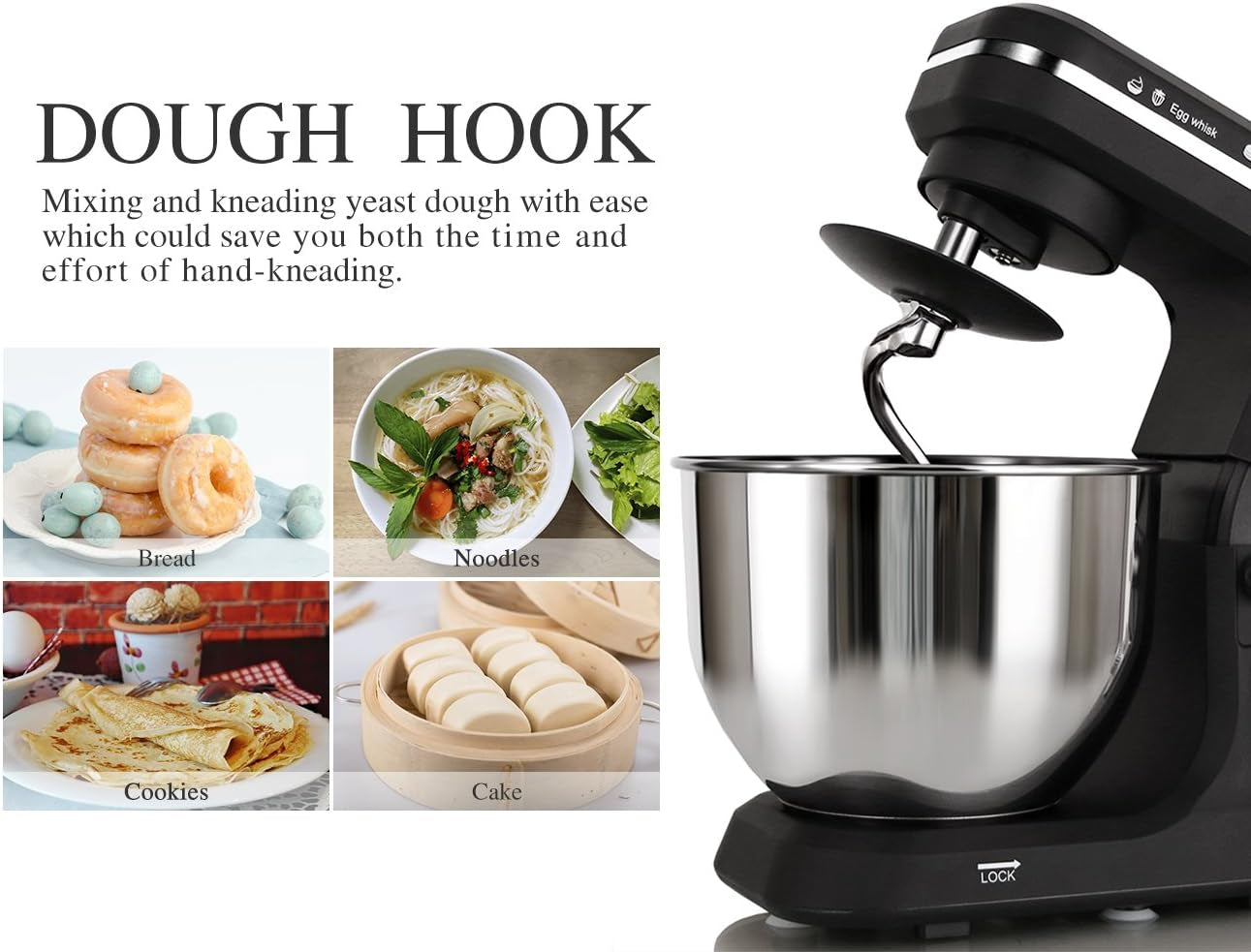 500W Tilt-Head Stand Mixer: 5-Qt Capacity, 6-Speed Kitchen Food Mixer with Accessories in Black