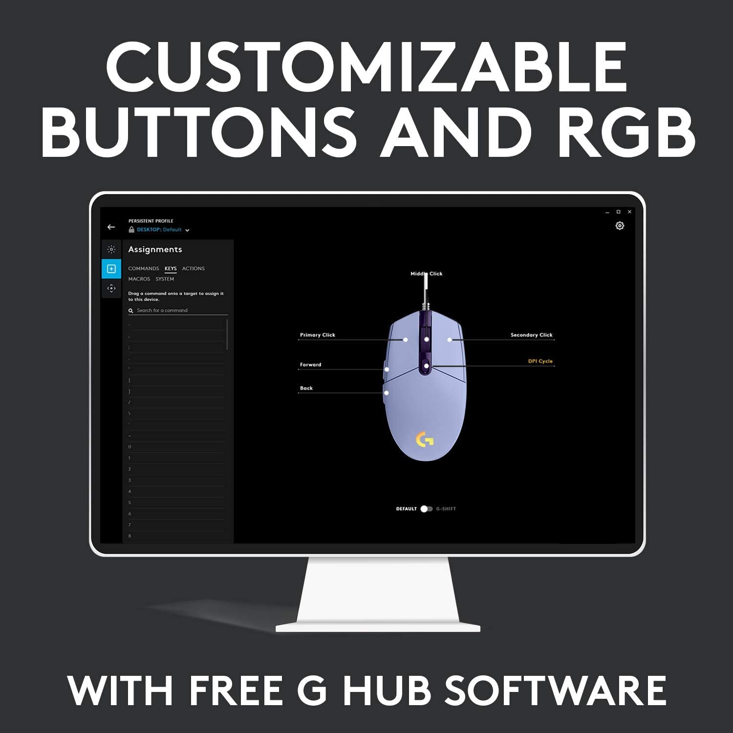 Wired Gaming Mouse 203: 8,000 DPI, Rainbow Optical Effect LIGHTSYNC RGB. Features 6 Programmable Buttons, On-Board Memory, and Screen Mapping. Compatible with PC/Mac Computer and Laptop. Available in Lilac.