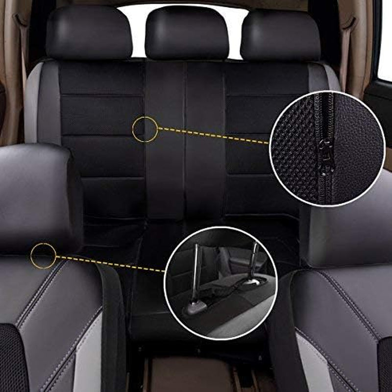 Leather and Mesh Universal Car Seat Covers,Airbag Compatible, for Sedans, Trucks,Suvs (Full Set, Black and Grey)