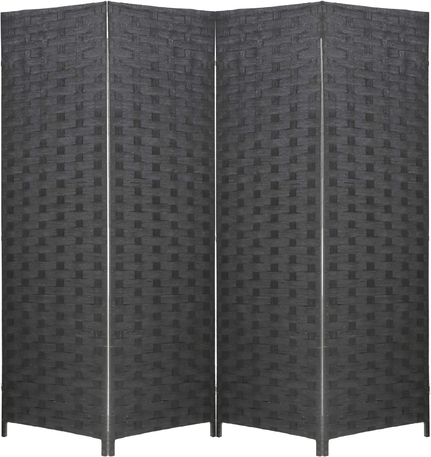 4-Panel Wooden Folding Screen: Mesh Woven Design for Privacy and Room Division in Black