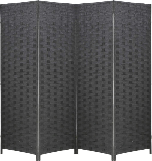 4-Panel Wooden Folding Screen: Mesh Woven Design for Privacy and Room Division in Black