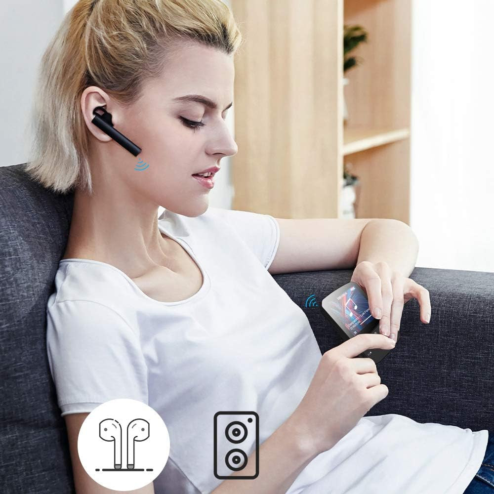 Bluetooth 5.0 MP3 Player: Portable 8GB Motion Clip MP3 Player with HiFi Music Playback, HD Screen, Video Playback, Voice Recorder, eBook Support, FM Radio, and Micro SD Card Slot (Up to 128GB Compatible).