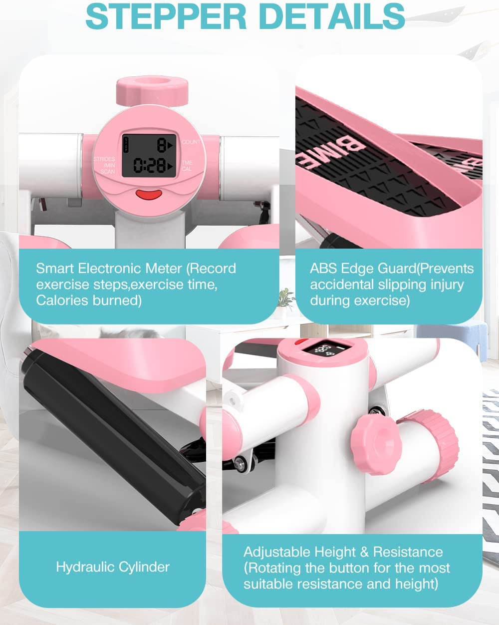 Exercise Steppers with Resistance Bands - These fitness stepper exercise machines come equipped with resistance bands and an LCD display. They are ideal for aerobic step workouts at home or in the office.
