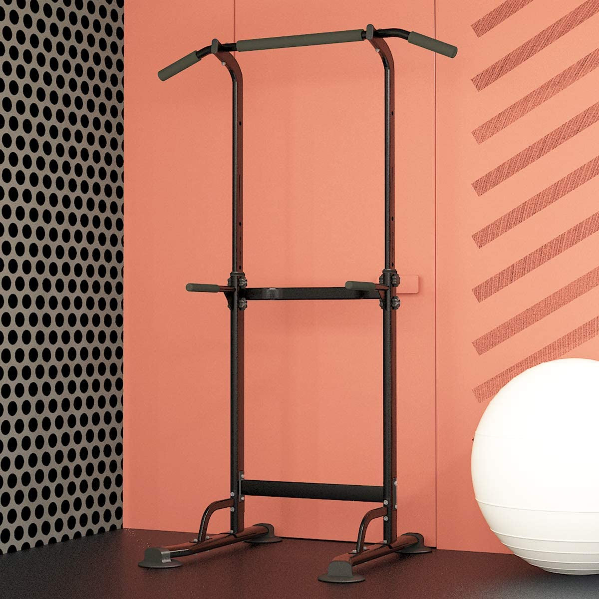 Adjustable Height Workout Pull Up & Dip Station - Multi-Function Home Gym Strength Training Fitness Equipment