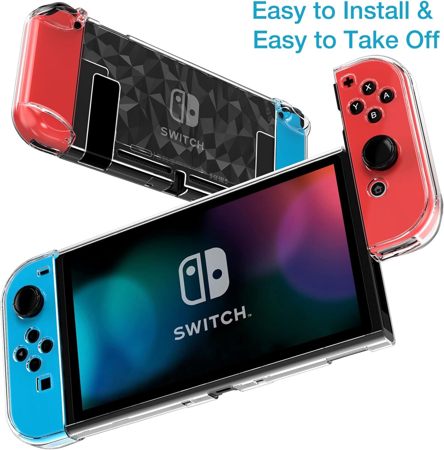  Dockable Nintendo Switch Case with Screen Protector - Clear Protective Cover for Nintendo Switch and JoyCon Controller, Includes Tempered Glass Screen Protector