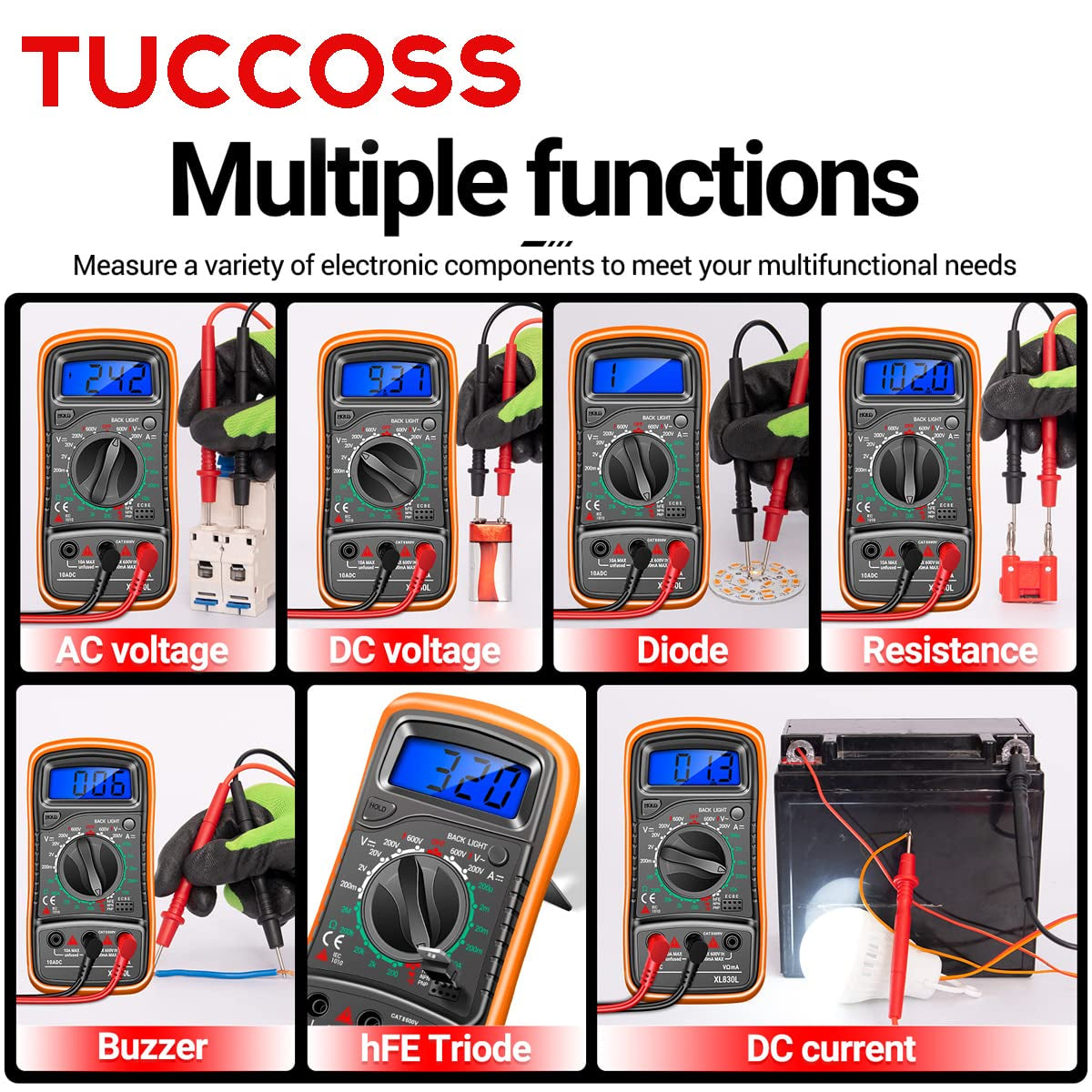 Electronics Tool Kit: Digital Multimeter, 60W Soldering Iron, 5 Soldering Iron Tips, 2 Solder Wire Rolls, Soldering Iron Stand, PU Carry Bag, and Battery Included