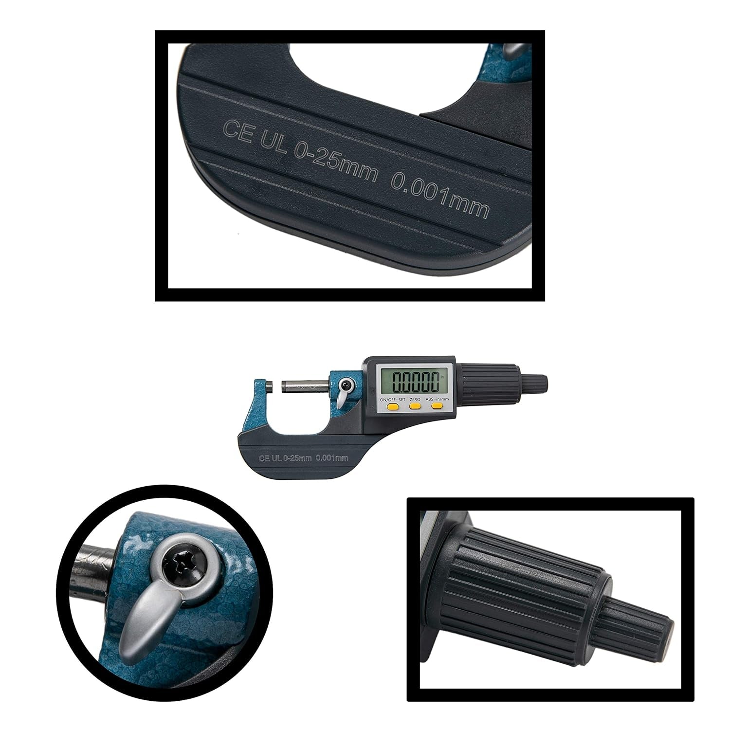  Digital Electronic Micrometer with Extra Battery - 0-1" / 0-25mm Gauge - 0.00004" / 0.001mm Thickness Measuring Tool (Inch/Metric)