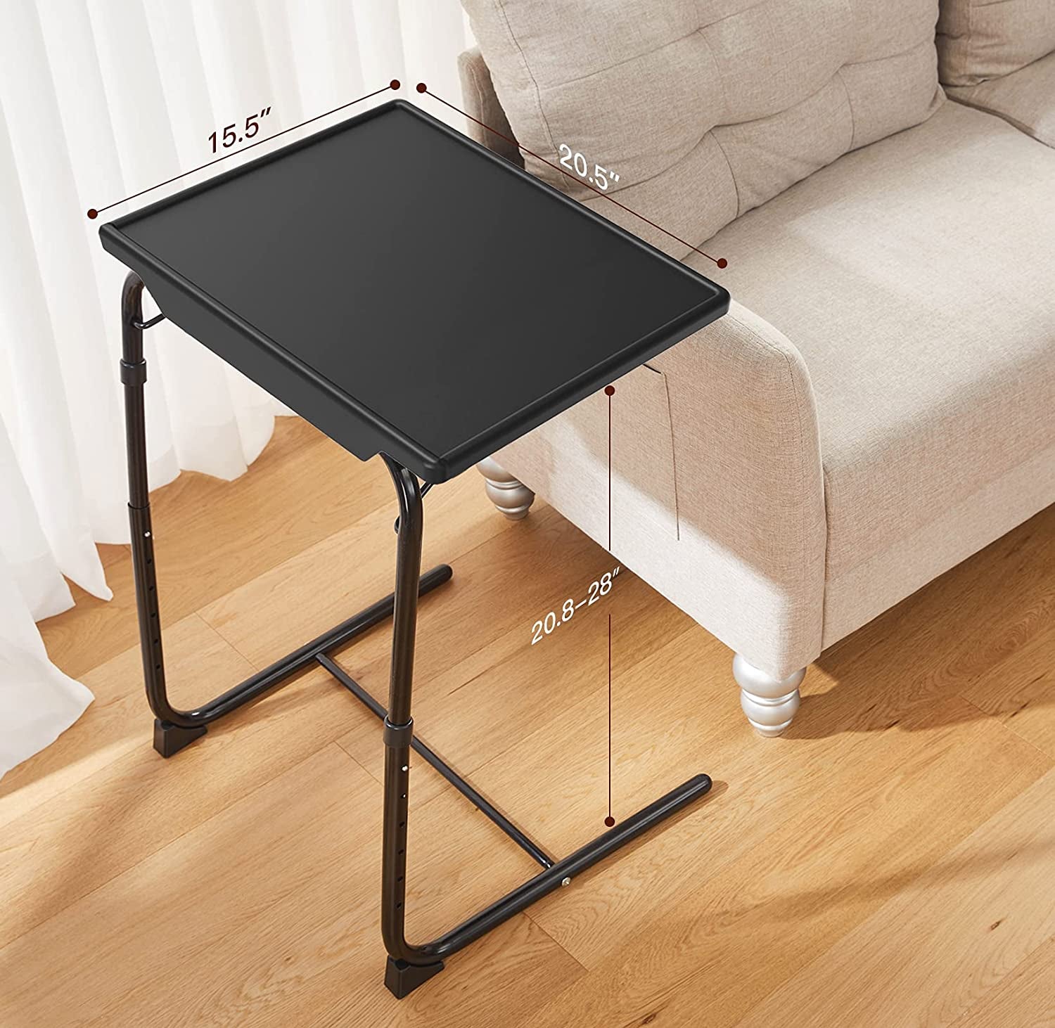 Adjustable TV Tray Table: Perfect for TV Dinners in Bed or on the Sofa. It's a Comfortable Folding Table with 6 Height and 3 Tilt Angle Adjustments, and it includes a Built-in Cup Holder. Pack of 1 in Black 