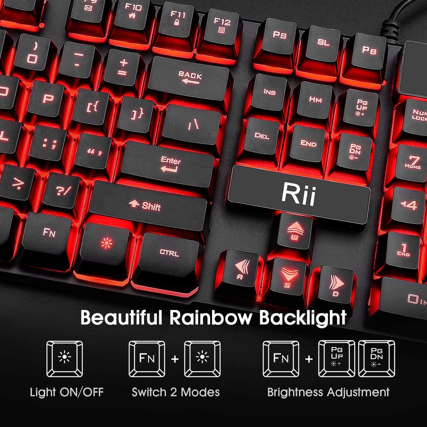 Gaming Keyboard and Mouse Combo - 3-Color LED Backlit, 104Keys Standard Keyboard with USB Mouse for Computer, PC, Desktop, Laptop - Ideal for Gaming and Home Office Use