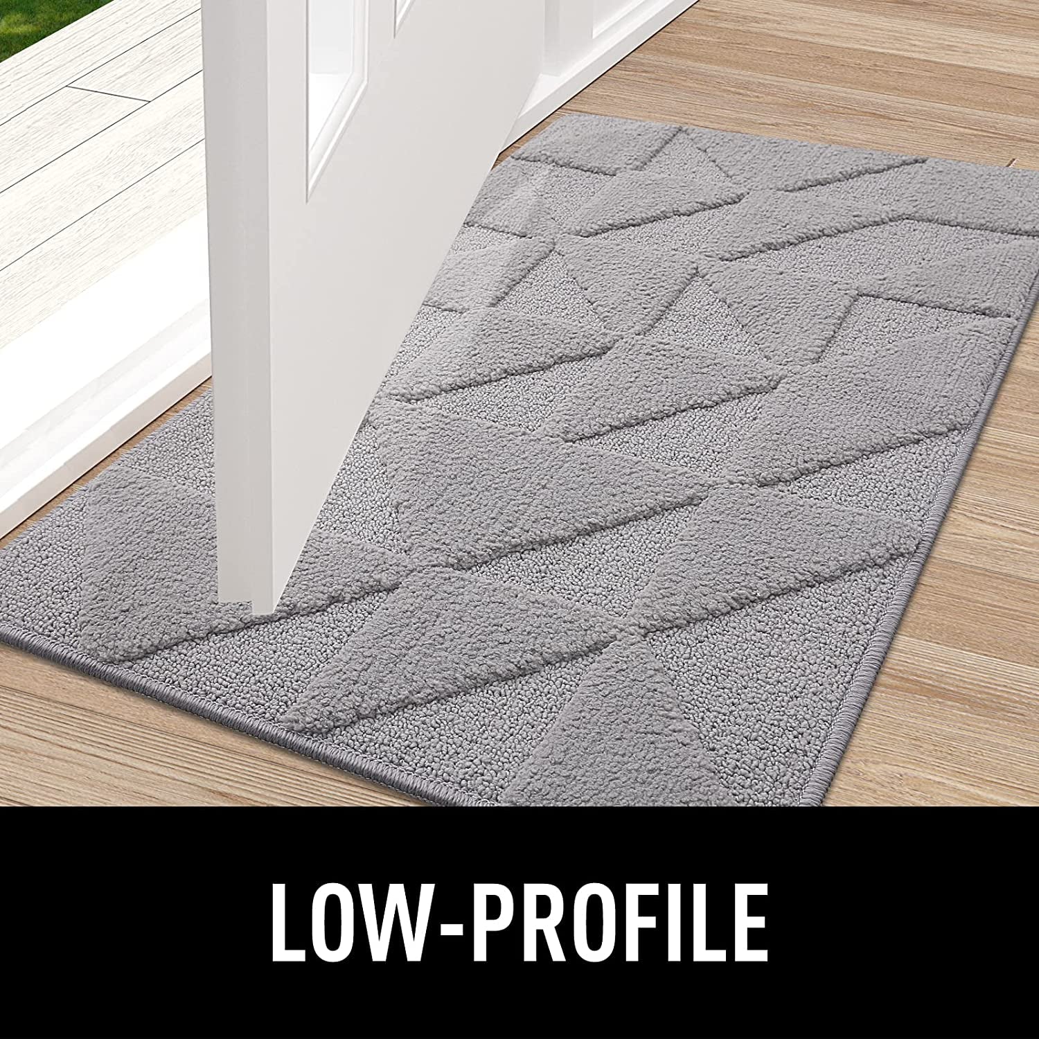 Indoor Door Mat - 20" x 32" - Non-Slip Absorbent Entrance Mat - Washable Low-Profile Front and Back Door Mat for Entryway - Grey