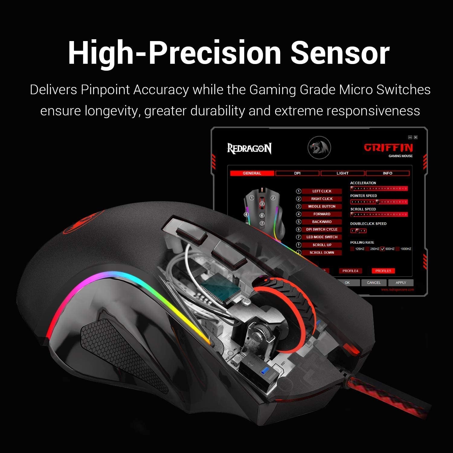 Wired Gaming Mouse: Ergonomic Design with RGB Spectrum Backlit and 7 Backlight Modes, Programmable Buttons, and Adjustable DPI up to 7200 - Perfect for Windows PC Gamers in Black.