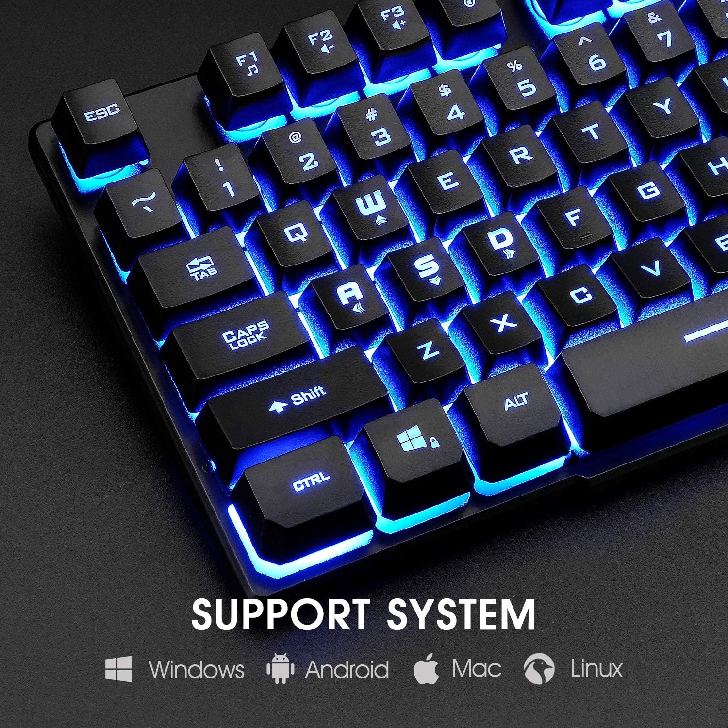 Gaming Keyboard and Mouse Combo - 3-Color LED Backlit, 104Keys Standard Keyboard with USB Mouse for Computer, PC, Desktop, Laptop - Ideal for Gaming and Home Office Use