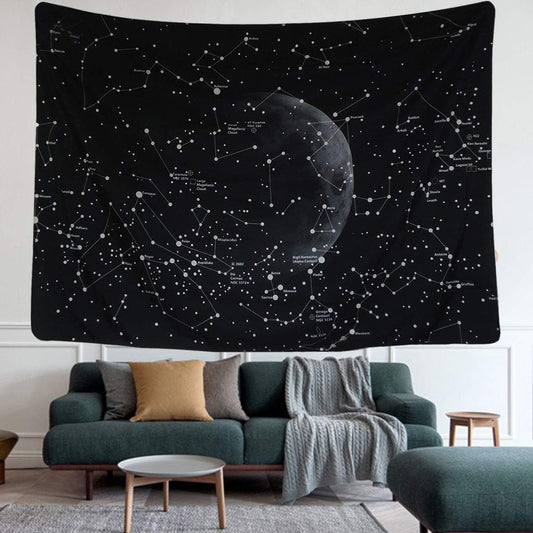 Tapestry Wall Hanging - Astrology Galaxy Starry Night Sky Design - Bohemian Beach Indian Wall Decor - Ideal for Bedroom, Living Room, and Dorm - Size: 59.1" x 51.2" - Moon Constellations Theme.