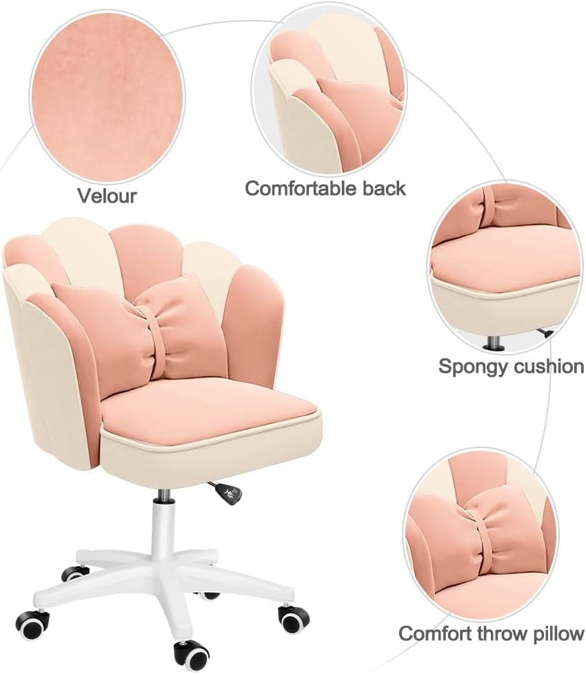 Cute Petal Office Desk Chair, Modern Fabric Height Adjustable Chair Makeup Chairs Computer Chairs (Modern, Pink and White)