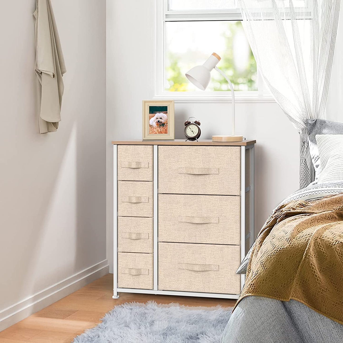 Drawer Fabric Dresser Storage Tower: Features Wood Top and Easy Pull Handle. Perfect Organizer Unit for Closets, Bedroom, Nursery Room, and Office